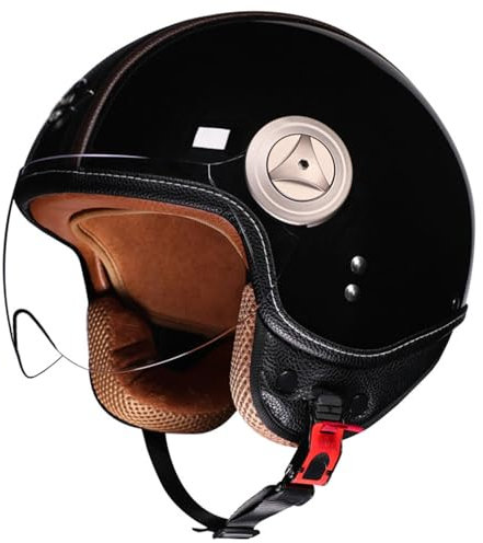 Vintage Motorrad Jethelme, Motorrad Open Face Helme, Mit Visier Motorradhelm Offener Helme, Herren Damen Motorrad Halbhelme DOT/ECE-Zugelassen, Motorrad Halbe Schale Helm Für Chopper Scooter Moped