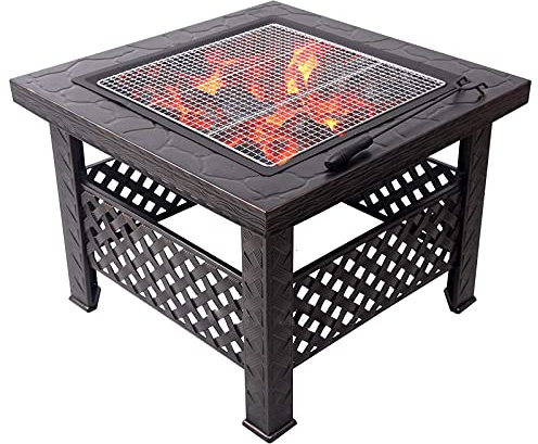 Feuerstelle im Freien, Garten, Holzfeuerstelle, Feuerschale, Terrasse, Metallgrilltisch, Patio, Terrasse, Rasen, Hinterhof, Grillparty im Freien