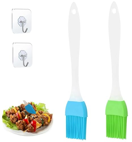 Pastry Brush Silicone,Grill Brush,2 Pcs Cooking Baking Set, Heat Resistant Oil Suit for Barbecues, Pastries, Food Stirring, Baking Cooking (with Hooks)