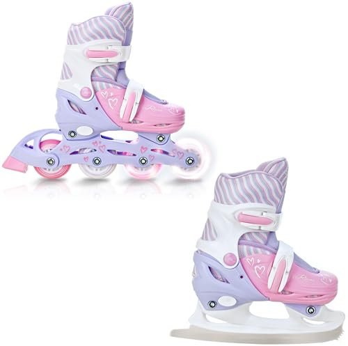 RAVEN 2in1 Schlittschuhe Inline Skates Inliner für Kinder Mädchen verstellbar (Loret Lila/Pink, 34-37 (21,5cm-24cm))
