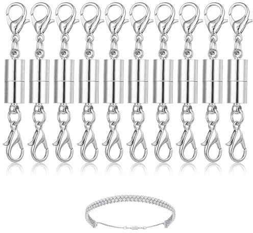 10 Pack Magnetic Necklace Clasps, Silver Closures Magnetic Jewelry Clasps Necklaces Fasteners Chain Clasps Connector Locking Magnetic Bracelets Clasp for Bracelet Necklace Anklets Making (Silver)