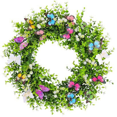 Frühlingsdeko Türkranz, 45 cm Künstliche Schmetterling Frühlingskranz, Türkranz Frühling, Mehrzweck Türkranz mit Bunt Schmetterling für Haustür Deko, Frühlingsdeko Innen und Außen