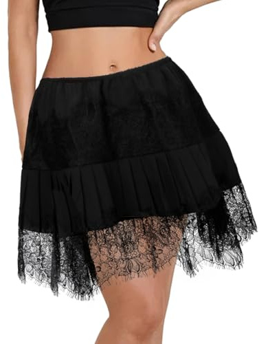 Epokus Mini Jupe, Y2K, Dentelle Jupe Courte, Femme, Noire Taille M