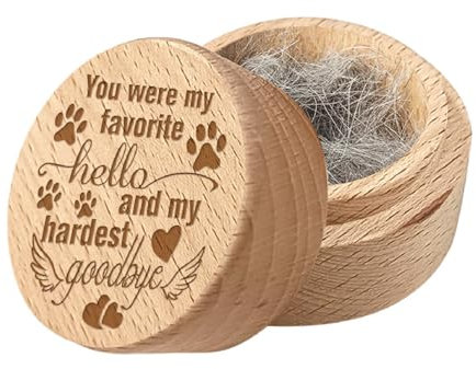 CREATCABIN Boîte Souvenir Bois Poils d'animaux Mini Boîte Commémorative Fourrure Animaux Compagnie Conteneur Cendres Poils Chien Chat Petite Urne Gravure Patte Condoléances pour Stocker Dents 5x4cm