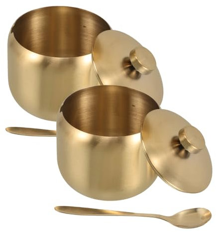 ABOOFAN 2 Pièces Pot à Épices Rénits D'épices Sel Porte-épices Petit Pot à Sucre Sucrier Inox à Condiments Avec Couvercle Récipient Multi-épices à Condiments De Cuisine Golden