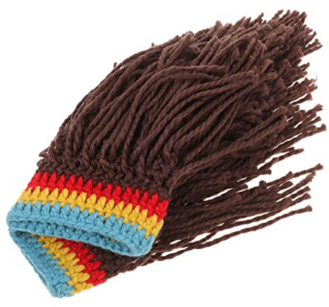 BESPORTBLE Lustige Strickmütze Im -stil Für Herren Und Damen Handgestrickt Warm Weicher Winter Beanie Für Party Und Kalte Tage Braune Perücke Mütze Originelles Geschenk