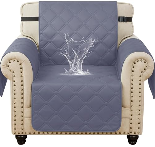 Ystyle Copripoltrona 1 Posto Con Braccioli Universale, Blu Grigio | Copridivani Trapuntato Con Tasche, Copridivano Antigraffio Gatto Cani, Copri Divano Salvadivano Antimacchia Antiscivolo