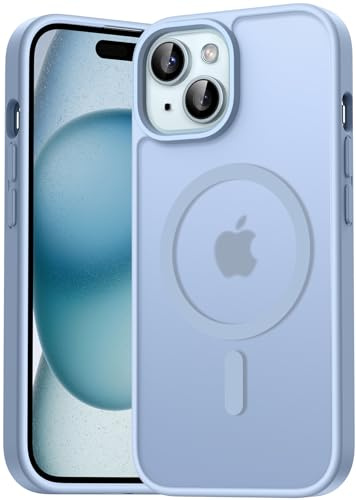 Natiiozie Magnetisch Hülle Kompatibel mit iPhone 15, Matt Handyhülle Kompatibel mit MagSafe, Stoßfest Kratzfest Schutzhülle Nie Vergilbung Rückseite 6.1 Zoll Case Blau