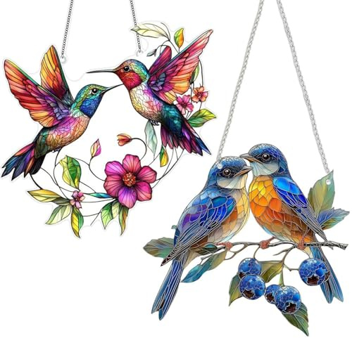 YSDYY 2 Stücke Vogel -Acrylanhänger, Gartendekoration Anhänger, Lackierte Simulierte Vogeldekoration, Innenhängeanhänger.