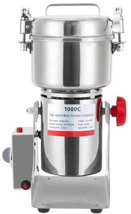 1000g Electric Grain Mill Grinder, Food-grade 304 Stainless Steel Pulverizer Grinding Machine, High-speed 30000r/min Commercial Corn Mill for Kitchen Herb Spice Coffee (1000g)