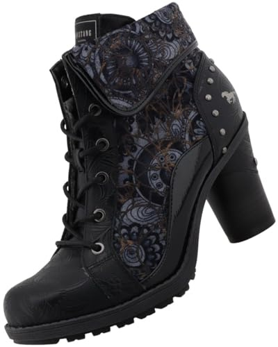 MUSTANG Damen Stiefel mit abstraktem Floralmuster 15M0162011, Größe:40 EU, Farbe:Schwarz