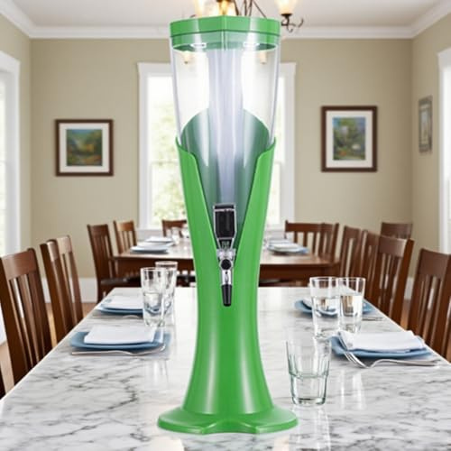 Dispensador de Cerveza Dispensador de Bebidas Transparente con Torre de Cerveza, Dispensador de Bebidas para Cerveza, Zumo, Vino y Cócteles, Dispensador de Bebidas Luminoso(Green,2L/67.6oz)