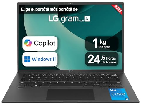 LG Portátil 14 gram 14Z90RU, Windows 11, Intel Core i5, 16 GB RAM, 1 TB SSD, Panel IPS WUXGA (1920x1200), Ligero 1 kg, 24 Horas de Batería