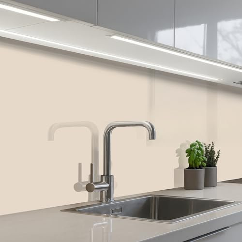 KitchenYeah© Paraschizzi Cucina Adesivo Pannello Parete per Paraspruzzi | 60x250 cm - Adesivi Muro Luce - Beige - Colore - Tinta unita