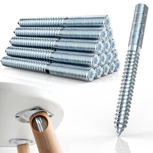 Mbsomnus 12 stycken Torx käppskruvar M8 x 120 mm skruvskruv M8 galvaniserat rostfritt stål dubbelsidiga pluggskruvar hängare skruvar Torx T25 stjärnspår dubbla gängskruvar för träfog möbelben