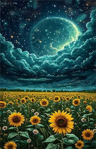 Puzzle 2000 Pieces Ciel Étoilé Tournesols, Jeux éducatif Défi Jouets Puzzles Classiques, Parfaitement Emboîtable Lettres au Dos, pour Vous Faciliter le Travail pour Hommes Femmes Plus âgés 100 x 70 cm