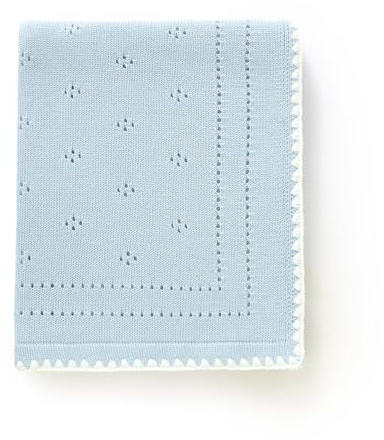 DovFanny 100% Cotton Baby Blanket Knitted Soft Crochet Cellular Blankets for Newborn Boy Girls Toddler with the lovely Edging (Blue)