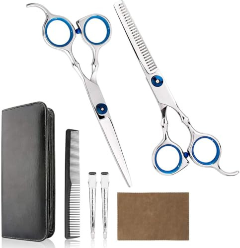 Kit de coupe de cheveux professionnel à domicile – Ciseaux de coupe de cheveux à domicile de qualité supérieure avec peigne et étui pour homme et femme