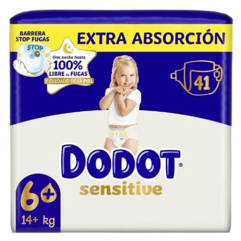 Dodot Sensitive Talla 6+ Extra Absorción para +14 kg, Protección Suave y Secado Duradero, Paquete de 41 Pañales