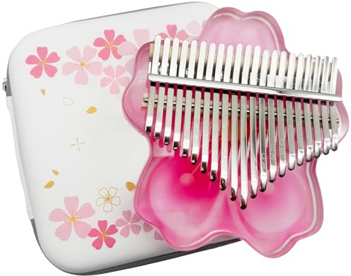 Arpa da Dito Kalimba a 17 Tasti, Pianoforte a Pollice, Strumenti Musicali, Pianoforte da Dito in Acrilico Trasparente con Custodia Protettiva Rigida Impermeabile per Bambini,Pink 21 keys