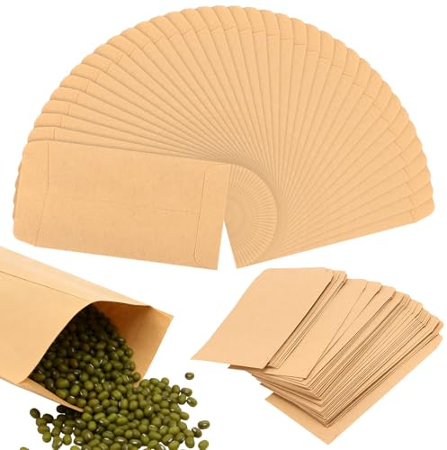 SENJEOK 400 Stück Kleine Papiertüten Braun 6x10cm, Samentütchen zum Befüllen Kraftpapier Mini Papierbeutel für Samen Süßigkeiten Hochzeit Geschenke Party Geburtstag