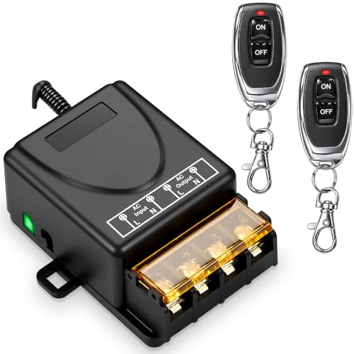 Funk Fernbedienung Schalter,Funkschalter AC 230V,300m Range | Funkschalter 230v mit Fernbedienung, Funk Schalter 230v mit 40A Relais Empfänger und 2 Sender, Wirless-RF-funk Lichtschalter
