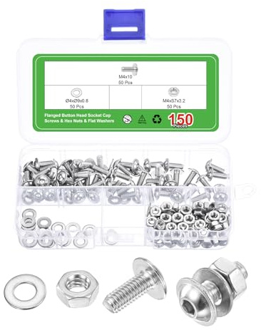 QUARKZMAN 50 Sets Linsenkopfschrauben Innensechskant M4-0.7x10mm Silber | Flansch Innensechskantschrauben & Sechskantmuttern & Unterlegscheiben, Befestigungsschrauben Vollgewinde, 304 Edelstahl