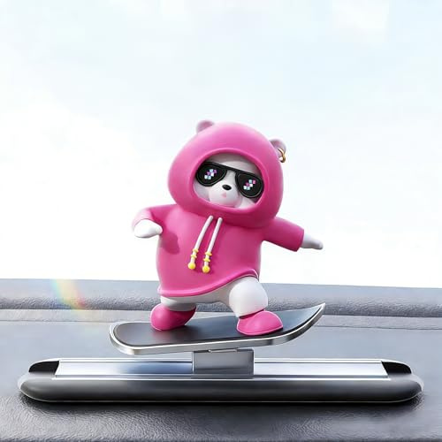 XIAOFEIDAFA Skateboard Bear Car Dashboard Ornament for Dacia Renault Duster 2010-2026, Interactive Shaking Interior Decoration Sliding Bear Toy Aesthetic Auto Accessory,Purple