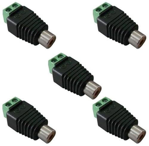 WEB world electronic business Set 5 pezzi - Adattatore Audio/Video - Presa RCA Femmina a Morsetti a Vite 2 Poli - Terminale per Cavo Spellato - Contatti Nichelati