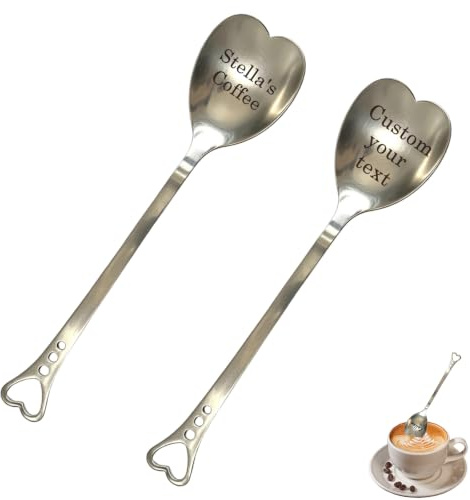 Personalisierter Kaffeelöffel mit Gravur, Personalisierter Herz Löffel aus Edelstahl mit Name zum Umrühren; Custom Herz Löffel für Dessert, Individueller Gravur Löffel Geschenk für Sie Frauen