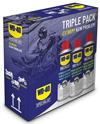 WD-40 Specialist Motorbike Motorradpflegeset | 3×400ml: Kettenreiniger, Kettenspray & Wachspolitur | Reinigt, schmiert & schützt | Für Kette, Lack & Metall | Korrosionsschutz | Glanzfinish