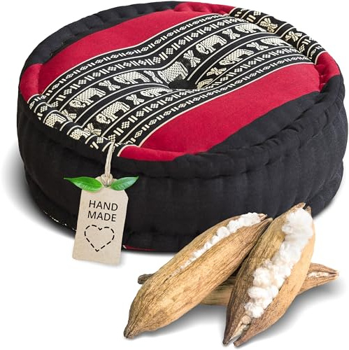 livasia Meditationskissen - Ø 38x15cm - Yogakissen mit Kapokfüllung, Pouf, Bodenkissen rund für Yoga und Zen Meditation, Zafukissen für Garten und Balkon, Sitzkissen handgemacht