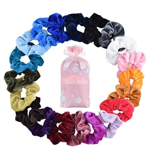 DealTek Scrunchies Bunte Samt-Haargummis, elastische Haarbänder für Mädchen, Damen, Pferdeschwanz-Haar-Accessoires, 20 Stück