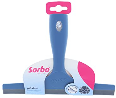 Sorbo Shower Squeegee 23cm, Suction Cup, Click-On Handle, Window Squeegee, Streak Free Results, Extra Strong and Durable, Blue/Grey