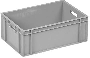 10 x Euro Containers - 600x400x230 (Closed handles) - Grey Stacking Plastic Crates - Heavy Duty Storage Boxes - Food grade Bakery/Dough tray