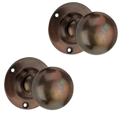 Infinity Decor Vintage Traditional Style Solid Brass Ball Mortice Door Knobs Pair 45mm Pull Handles in Antique - Suitable for Exterior and Interior Doors