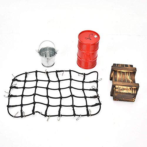 Tbest RC Auto, Gepäcknetz, Ölkanne, Holzkiste, Metall Eimer Kit RC Zubehör für 1:8 1:10 RC Modelle Autofans