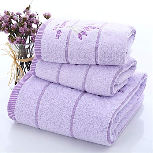 Cotton Lavender Towel 3 Pack Set Embroidered 1 Bath Towel 2 Hand Towel Light Purple Stripes
