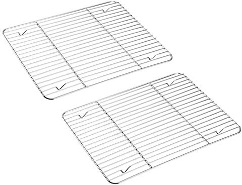 Homikit Cooling Rack Set of 2, Stainless Steel Grill Racks for Oven, Silver | Metal Wire Racks for Cooling Roasting Cooking, Fit Baking Tray Pan, No Coatings, Sturdy & Non-rust, Dishwasher Safe