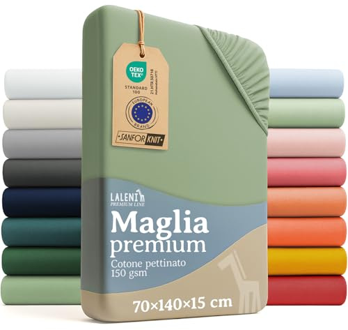 Laleni Premium Spannbettlaken, 70x140x15cm, für Babybett & Kinderbett, 100% Baumwolle, Oeko-TEX Zertifiziert, Grün