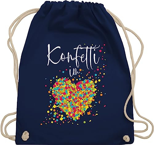 Turnbeutel Rucksack - Karneval & Fasching - Taschen - Konfetti im Herzen I - Unisize - Navy Blau - kamelle tasche karnevalsbeutel faschings köln stoffbeutel beutel fastnacht karnevalstasche