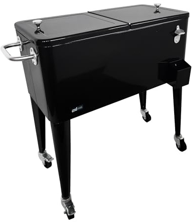 AXI Retro cooler Nero | Frigorifero da esterno su ruote con capacità di 76L | Scatola frigo con valvola di scarico