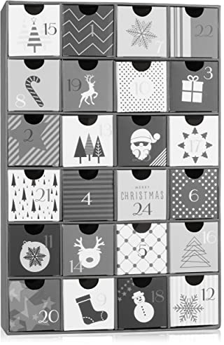 BRUBAKER Adventskalender zum Befüllen - Schwarz Weiße Weihnachten - DIY Weihnachtskalender mit 24 Türchen für Gutscheine, Süßigkeiten und andere Überraschungen - 39 cm groß aus Pappe