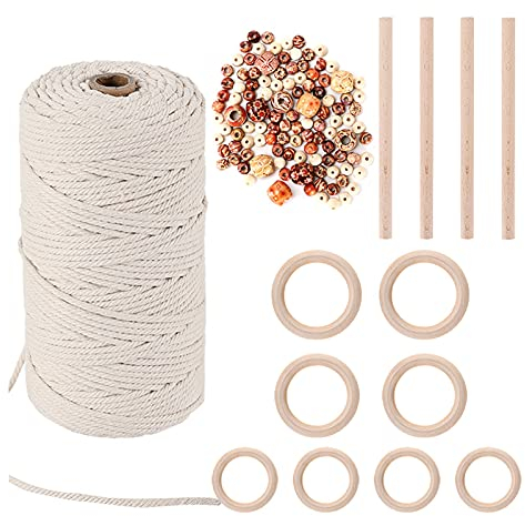 RH-HPC String Makramekordschnur 3mm x 150m und 110 Wads Set, 100% Baumwolle Seil Craft String Twine für Wandbehangpflanzenaufhänger Stricken für den Handwerk