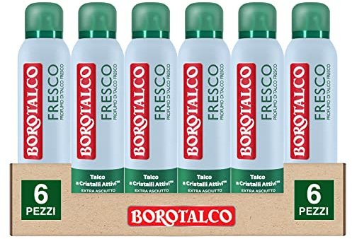 Borotalco Deo Spray 48h Frischer Duft von Talkum mit Aktiven Kristallen Extra Trocken - 6 Flaschen à 150 ml