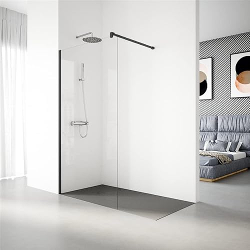 REALSHOWER Mampara de Ducha Fija Medidas (120 a 121) x 195 cm | Frontal, 1 Hoja Fija, Reversible, Ancho Ajustable, Vidrio 6 mm, Antical, Barra Estabilizadora, SERIE 100, Negro