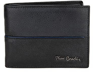 Pierre Cardin Portefeuille pour homme en cuir porte-monnaie, cartes de crédit, porte-carte couleur noire avec bande bleue centrale, Noir , 12 x 9 x 2, Décontracté, classique, élégant et sportif