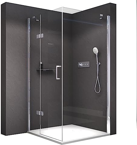 BERNSTEIN® Eckdusche 100 x 80 cm Dusche mit Drehtür an einem Festfeld NT403 – Duschabtrennung mit Türanschlag Links 8mm ESG Nano Klarglas