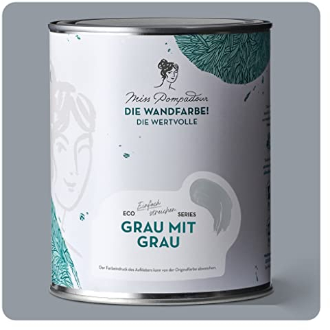 MissPompadour edelmatte Wandfarbe Grau mit Grau 1L - sehr hohe Deckkraft - geruchsneutrale, spritzfreie Farbe - atmungsaktive, wasserbasierte Innenfarbe/Deckenfarbe - Die Wertvolle