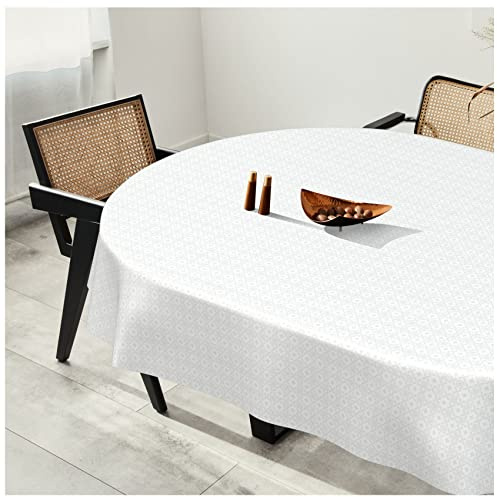 Wachstuchtischdecke Wachstuch Tischdecke abwaschbar Wachstischdecke Plastik-Tischdecken Glatt Oval 140x200cm mit Saum Dream Weiß